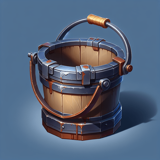 a paint bucket.
Single Game Texture. In-Game asset. 2d. Blank background. High contrast. No shadows.