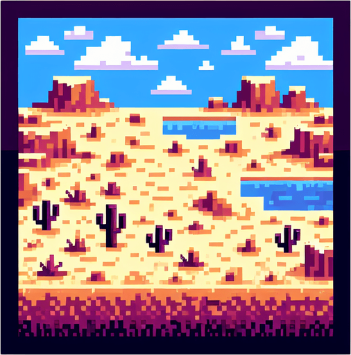 8-bit. Cartoon. landscape. desert. top-down view. no horizon. Single Game Texture. In-Game asset. 2d. Blank background. High contrast. No shadows.