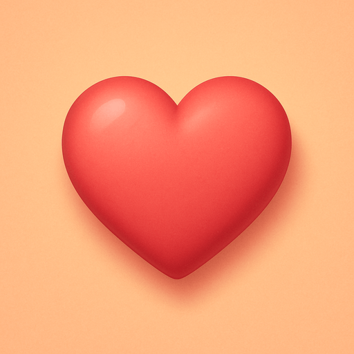 A heart. Used as an icon for in-game lives. Cute soft graphics. soft ambient light. semi-matte to satin surfaces. naturalistic with slight saturation boost colors. Tone is premium, friendly, clean with lifestyle or service-oriented appeal.
In-Game asset.  2d.  High contrast.  No shadows. top down. View from above.