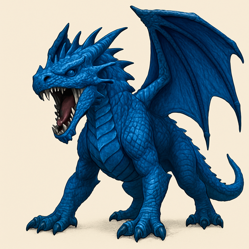standing air dragons on four legs, looking down. HD blue color. the dragon is opened mouth like he is ready to shout. 
Single Game Texture. In-Game asset. 3D. Blank background. High contrast. No shadows.