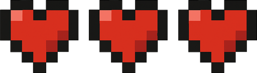 3 minecraft heart.
In-Game asset.  2d.  High contrast.  No shadows