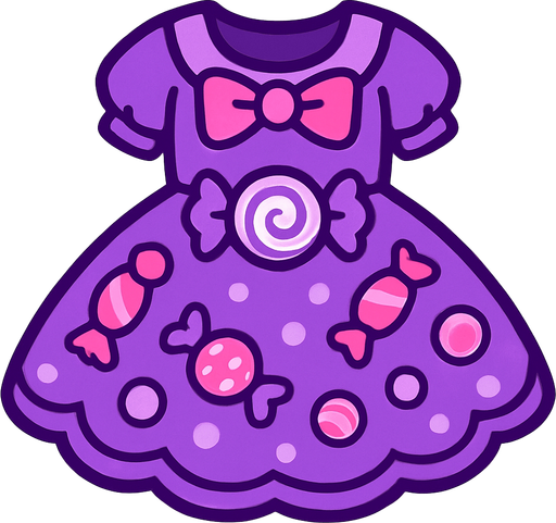 cute purple candy design dress top view..
In-Game asset.  2d.  High contrast.  No shadows