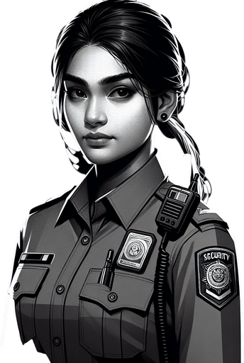 A security guard.
Single Game Texture. In-Game asset. 2d. Blank background. High contrast. No shadows.