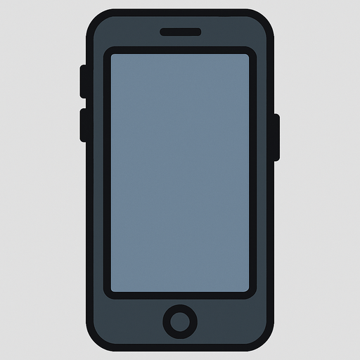 2d phone for mobile games. modern phone. looks good but phone is one color, phone's screen one color. Let it be completely 2-dimensional and not look like 3-dimensional. There should be a mute button and small volume up and down and hang up buttons on the sides of the phone..
In-Game asset.  2d.  High contrast.  No shadows - Fill the entire screen with a light gray color. - The outer cover color of the phone should be dark gray.