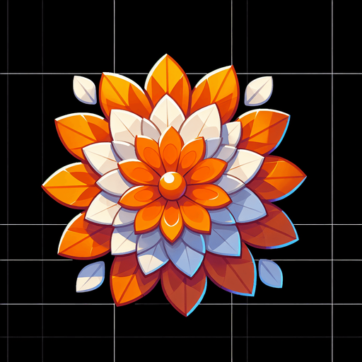 A round orange and white flower. Top down view.
Single Game Texture. In-Game asset. 2d. Blank background. High contrast. No shadows.