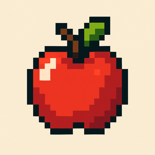 pixel art 2d apple.
In-Game asset.  2d.  High contrast.  No shadows