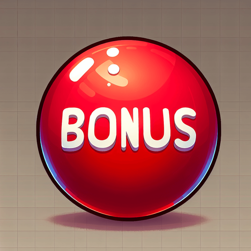 A red ball with the words bonus.
Single Game Texture. In-Game asset. 2d. Blank background. High contrast. No shadows.