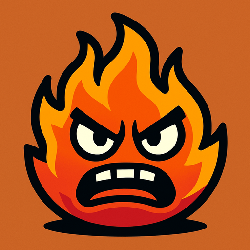 un fuego con ojos y boca, de expresion enojado.
In-Game asset.  2d.  High contrast.  No shadows