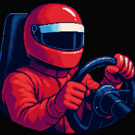 He wear formula1 helmet and red clothing and the seat is little bit longer
