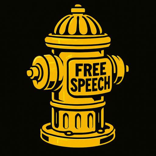 A stylized golden fire hydrant labeled "Free Speech" OR a glowing server rack labeled "Meme Archive"..
In-Game asset.  2d.  High contrast.  No shadows