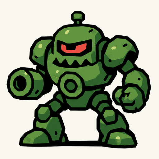green robot enemy.
In-Game asset.  2d.  High contrast.  No shadows