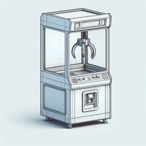 A claw grabber arcade machine with transparent screen.
Single Game Texture. In-Game asset. 2d. Blank background. High contrast. No shadows.