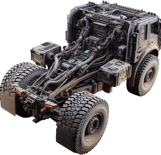 Photorealistic Dakar-Rally-Truck from back, Top view.