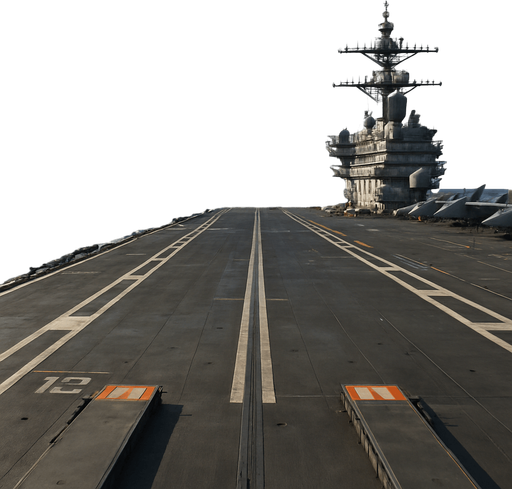Photorealistic nuclear-powered
aircraft carrier deck. View from the deck before take off