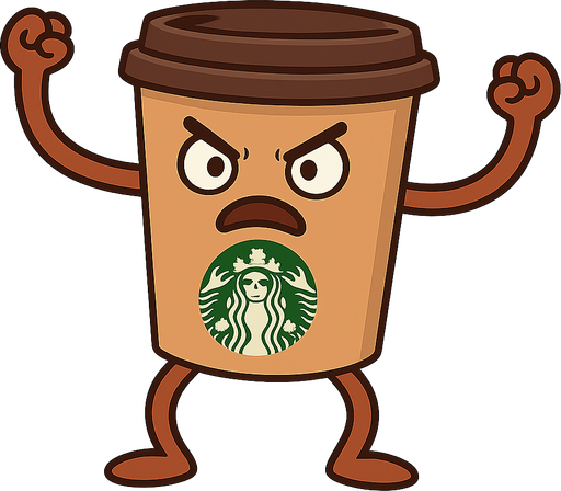 starbucks kahvesi ama kızgın ve canlı. No background. Transparent background. Blank background. No shadows. 2d. In-Game asset. flat