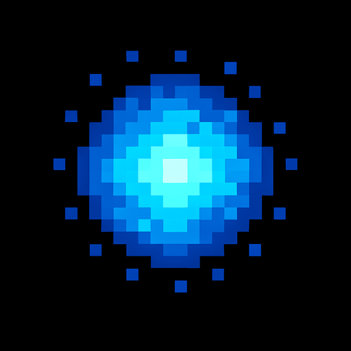 bola de luz azul de pixeles.
In-Game asset.  2d.  High contrast.  No shadows