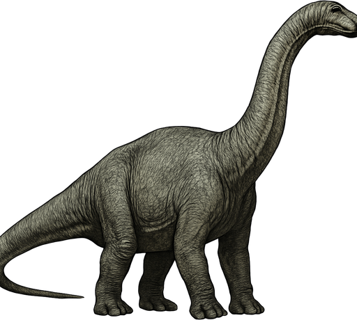 A large, realistic Apatosaurus dinosaur depicted in a neutral standing pose on a transparent background. It has a long, thick neck and a massive, sturdy body covered in textured grayish-green scales. The dinosaur’s skin shows wrinkles and subtle roughness, with detailed muscle structure beneath. Its long tail extends straight behind, balancing the heavy body. The head is small compared to its body, with gentle eyes and a blunt snout. The overall look is calm but powerful, emphasizing the enormous size and strength of this giant herbivore..
In-Game asset.  2d.  High contrast.  No shadows
