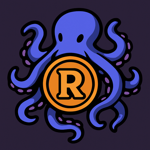 una esfera con una letra r dentro y un pulpo rodeando la esfera.
In-Game asset.  2d.  High contrast.  No shadows