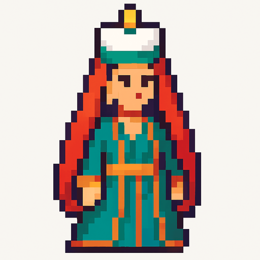 ottoman lady pixel.
In-Game asset.  2d.  High contrast.  No shadows