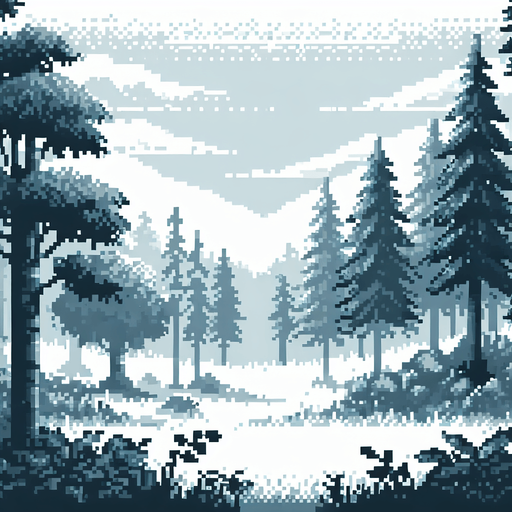 pixelart of forest background.
White background, high contrast, shadowless.