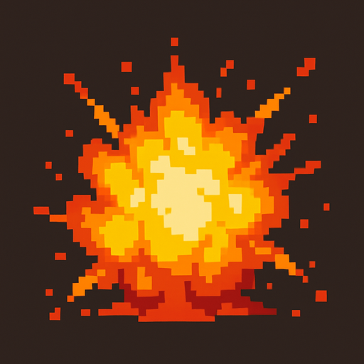 digital pixel art explosion.
In-Game asset.  2d.  High contrast.  No shadows