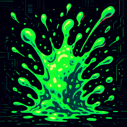 Liquid toxin explosion. With cyberpunk + abstract style. HD colors. Green color.
In-Game asset.  2d.  High contrast.  No shadows