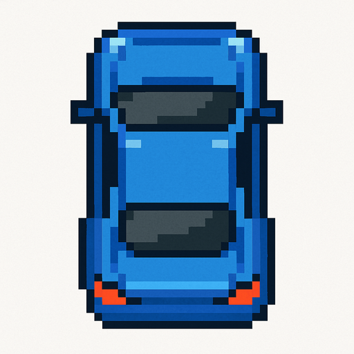 Draw 2d pixel car top view blue.
In-Game asset.  2d.  High contrast.  No shadows