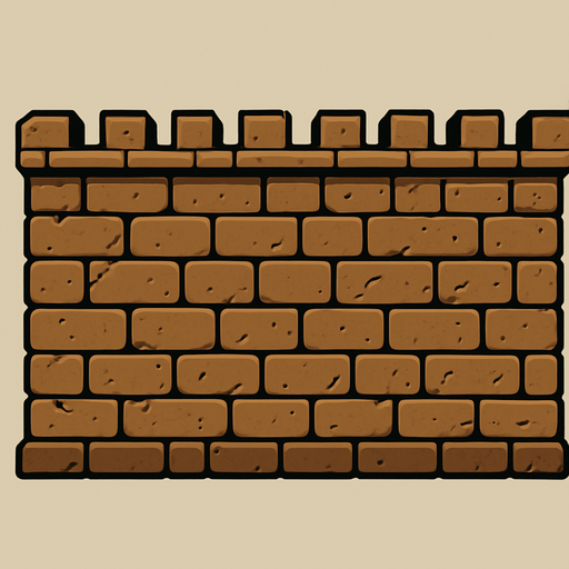 kale duvarı kahverengi renkte olsun eski çağ surları gibi olsun ve ekranın ortasını full kaplasın yatay şekilde.
In-Game asset.  2d.  High contrast.  No shadows