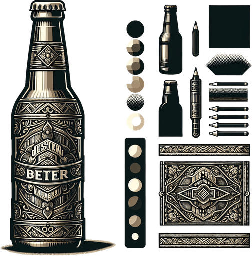 western glass beer bottle.
Single Game Texture. In-Game asset. 2d. Blank background. High contrast. No shadows.