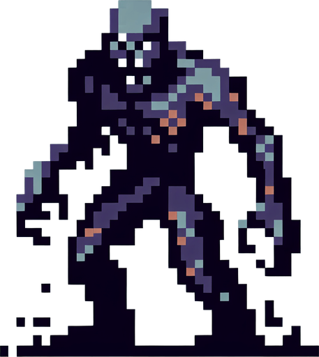 Make it a 8 bit zombie that is menacing.
Single Game Texture.  In-Game asset.  2d.  Blank background.  High contrast.  No shadows