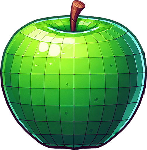 green apple.
Single Game Texture. In-Game asset. 2d. Blank background. High contrast. No shadows.