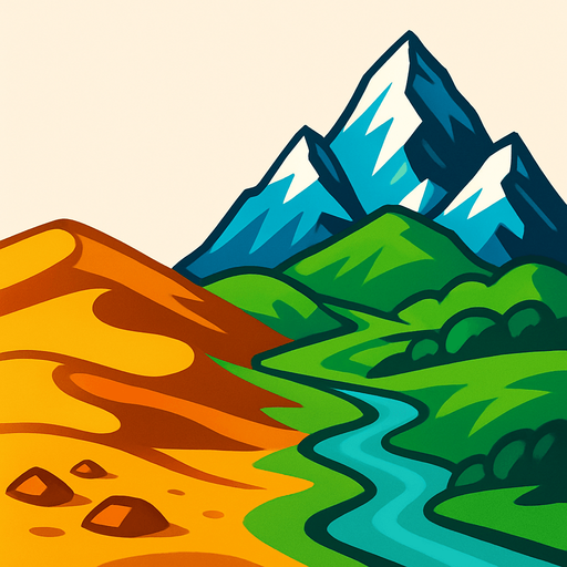 from desert to mountain.
In-Game asset.  2d.  High contrast.  No shadows