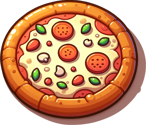 çiğ pizza.
Single Game Texture.  In-Game asset.  2d.  Blank background.  High contrast.  No shadows