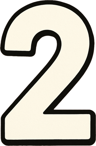 Rectangular card numbered 2, with a white border around it and a blue background..
In-Game asset.  2d.  High contrast.  No shadows