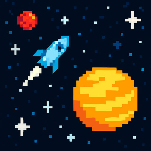 2d pixel art space.
In-Game asset.  2d.  High contrast.  No shadows