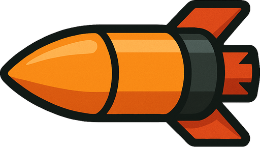 horizontal rocket bullet.
In-Game asset.  2d.  High contrast.  No shadows