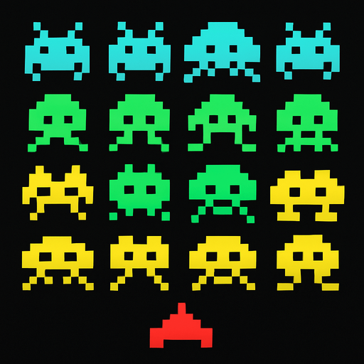 extraterrestres de space in vader de pixeles.
In-Game asset.  2d.  High contrast.  No shadows