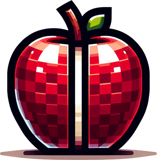 apple fruit is cut into two halves with a slight separation to match the style of Fruit Ninja.
Single Game Texture.  In-Game asset.  2d.  Blank background.  High contrast.  No shadows