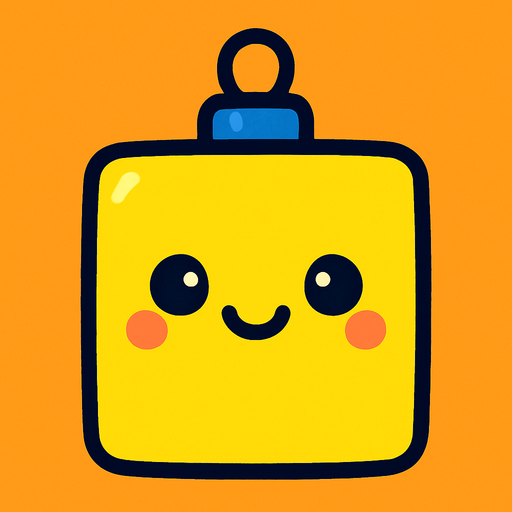 Perfectly square bright cobalt yellow Christmas decoration with cute happyy face. Cartoon style. Cute art style.simple.
In-Game asset.  2d.  High contrast.  No shadows