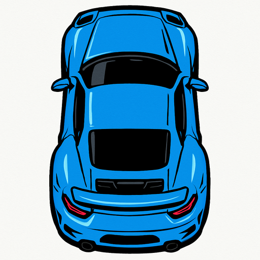 a top down sport blue car.
In-Game asset.  2d.  High contrast.  No shadows