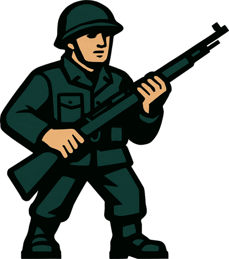 Let's change the color of soldier uniform darker and add rifle in his hand.
In-Game asset.  2d.  High contrast.  No shadows