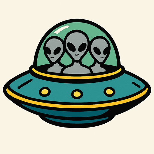 UFO with grey aliens in it.
In-Game asset.  2d.  High contrast.  No shadows