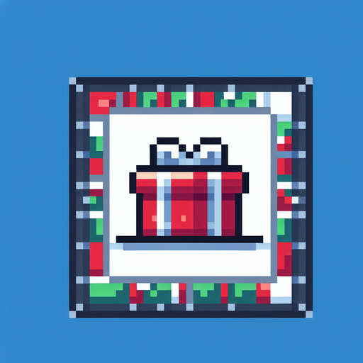pixeled Christmas present Single Game Texture. In-Game asset. 2d. Blank background. High contrast. No shadows.
