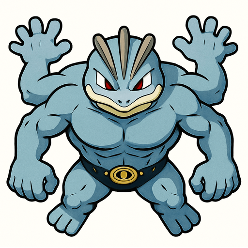 Machamp, visto desde arriba, bien detallado.
In-Game asset.  2d.  High contrast.  No shadows