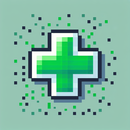 green plus sign. Single Game Texture. In-Game asset. 2d. Blank background. High contrast. No shadows. pixelated. 8 bit