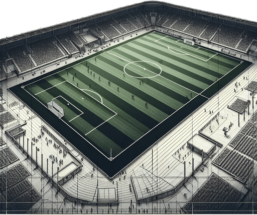 Football ground from middle.
Single Game Texture. In-Game asset. 2d. Blank background. High contrast. No shadows.
