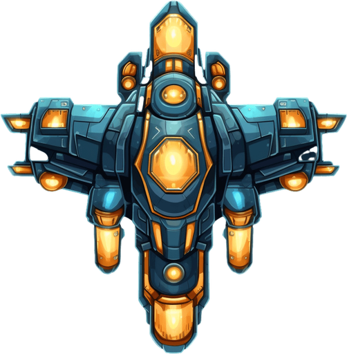 Hero Spaceship, flying up, single cannon in the center
Game Texture. In-Game asset. 2d. Pixelart. blank background. Low detail. High contrast.