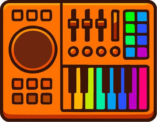 orange cool dj keyboard rgb keys.
In-Game asset.  2d.  High contrast.  No shadows