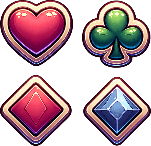 Heart, spade, club, diamond. No background. No shade. Single Game Texture. In-Game asset. 2d. Blank background. High contrast. No shadows..
Single Game Texture. In-Game asset. 2d. Blank background. High contrast. No shadows.