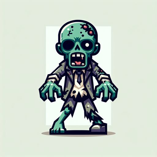 zombie.
Single Game Texture. In-Game asset. 2d. Blank background. High contrast. No shadows.
